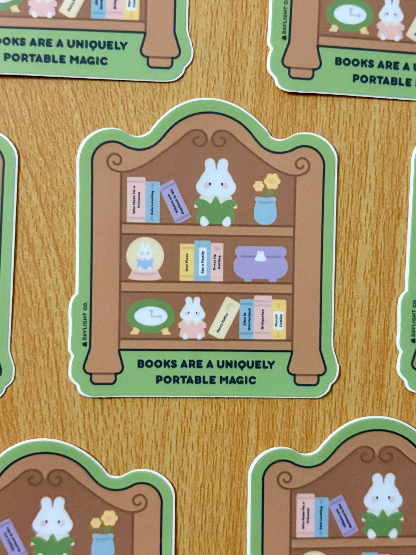 “Books are Uniquely Portable Magic” Die Cut Sticker