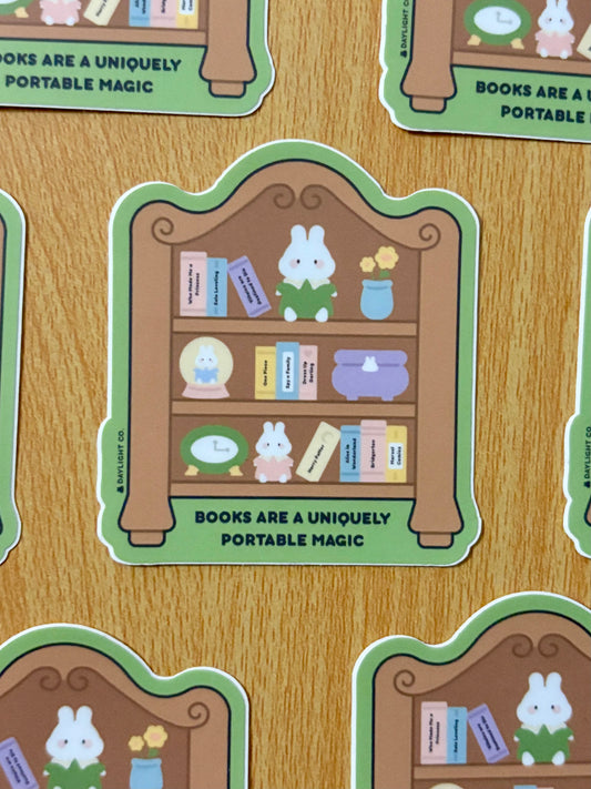 “Books are Uniquely Portable Magic” Die Cut Sticker