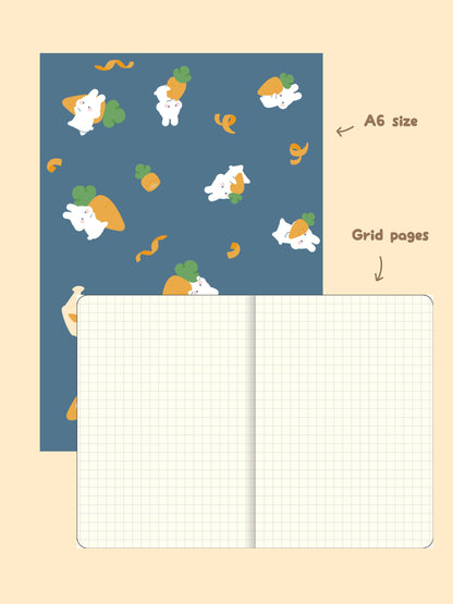 Blue Bunny Carrots Saddle Stitch A6 Notebook