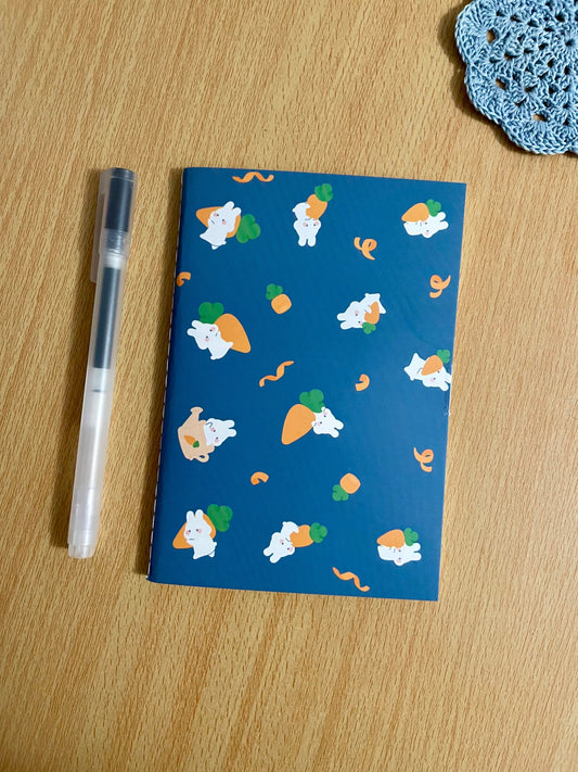 Blue Bunny Carrots Saddle Stitch A6 Notebook